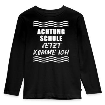 Attention école, j’arrive - T-shirt manches longues Premium Enfant - noir - Devant - AI Model Kid Male (0cm)