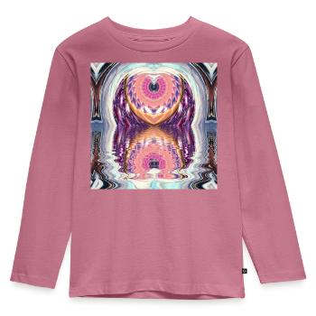 Kreismandala Reflexion in Neonfarben - Kinder Premium Bio Langarmshirt - Mauve - Vorne - AI Model Kid Female (0cm)