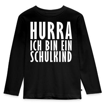 Hurra ich bin ein Schulkind - Kinder Premium Bio Langarmshirt - Schwarz - Vorne - AI Model Kid Male (0cm)