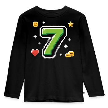 LEVEL 7 Pixel Shirt – Retro Gaming Birthday - Kids' Premium Longsleeve Shirt - black - Front - AI Model Kid Male (0cm)