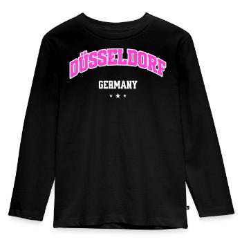 Düsseldorf City Flair Pink Arc - Kinder Premium Bio Langarmshirt - Schwarz - Vorne - AI Model Kid Male (0cm)