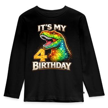 Its My 4 Birthday Dino Geburtstag - Kids' Premium Longsleeve Shirt - black - Front - AI Model Kid Male (0cm)