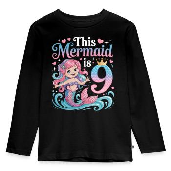 Mermaid 9th Birthday 9 Years - Kids' Premium Longsleeve Shirt - black - Front - AI Model Kid Male (0cm)