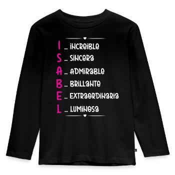 Isabel Name Personalized Gift - Kids' Premium Longsleeve Shirt - black - Front - AI Model Kid Male (0cm)