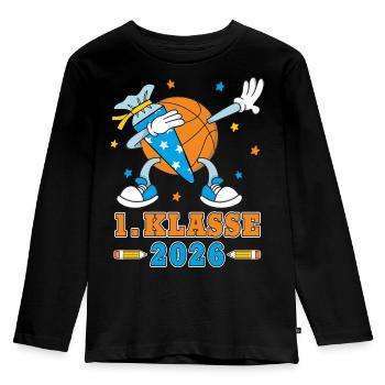 Einschulung Aufstieg 1. Klasse 2026 Basketball - Kinder Premium Bio Langarmshirt - Schwarz - Vorne - AI Model Kid Male (0cm)