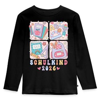 Schulkind 2026 Einschulung Mädchen Geschenkidee - Kinder Premium Bio Langarmshirt - Schwarz - Vorne - AI Model Kid Male (0cm)