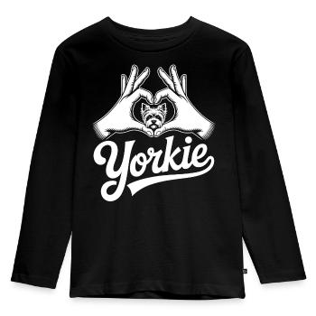 Yorkie Herz Hände - Kinder Premium Bio Langarmshirt - Schwarz - Vorne - AI Model Kid Male (0cm)