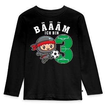 3. Geburtstag Fußball Ninja Jungen Geschenkidee - Kinder Premium Bio Langarmshirt - Schwarz - Vorne - AI Model Kid Male (0cm)