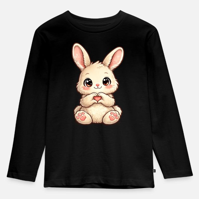 Herzchen Häschen Illustration - Kinder Premium Bio Langarmshirt - Schwarz