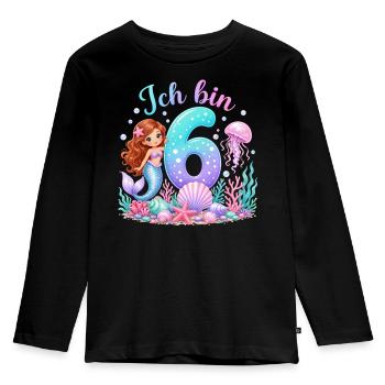 Geburtstag Mädchen 6  Meerjungfrau - Kinder Premium Bio Langarmshirt - Schwarz - Vorne - AI Model Kid Male (0cm)