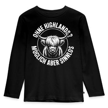 Highland-Rind Silhouette Logo - Kinder Premium Bio Langarmshirt - Schwarz - Vorne - AI Model Kid Male (0cm)