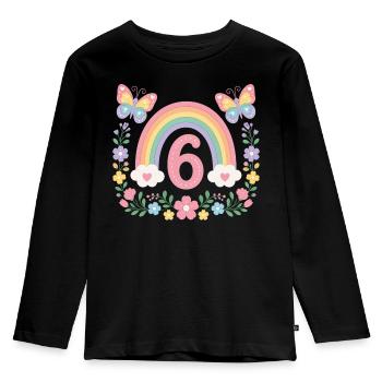 Anniversaire 6Fille Arc-en-ciel - T-shirt manches longues Premium Enfant - noir - Devant - AI Model Kid Male (0cm)