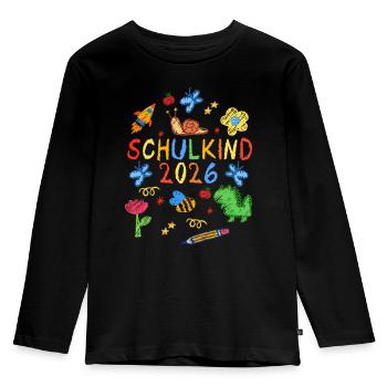 Schulkind 2026 First Day of School 2026 - Kinder Premium Bio Langarmshirt - Schwarz - Vorne - AI Model Kid Male (0cm)