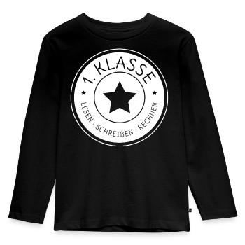 1. Klasse Schulkind Schüler lesen schreiben rechne - Kinder Premium Bio Langarmshirt - Schwarz - Vorne - AI Model Kid Male (0cm)