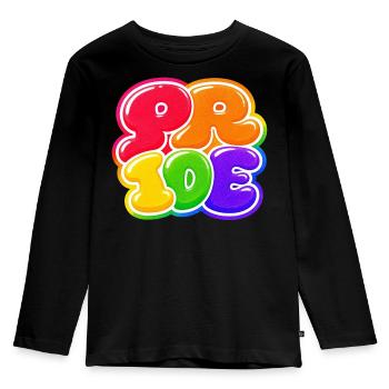 Pride Bubble Regenbogen CSD Shirt Sticker  - Kinder Premium Bio Langarmshirt - Schwarz - Vorne - AI Model Kid Male (0cm)