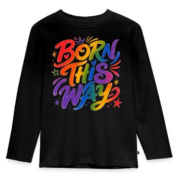 Born This Way Regenbogen CSD Pride Spruch - Kinder Premium Bio Langarmshirt - Schwarz - Vorne - AI Model Kid Male (0cm)