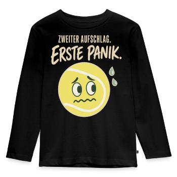 Zweiter Aufschlag Erste Panik Tennis Spruch - Kinder Premium Bio Langarmshirt - Schwarz - Vorne - AI Model Kid Male (0cm)