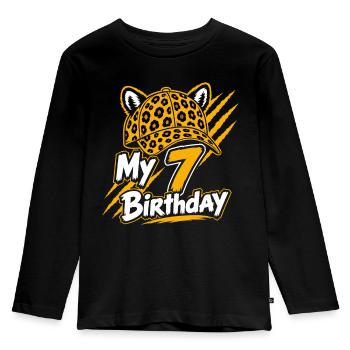 My 7 Birthday Leopard Cap Party - Kinder Premium Bio Langarmshirt - Schwarz - Vorne - AI Model Kid Male (0cm)