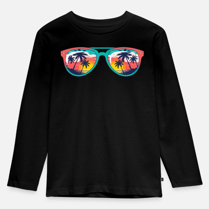 Sunset Palms Sonnenbrille - Kinder Premium Bio Langarmshirt - Schwarz