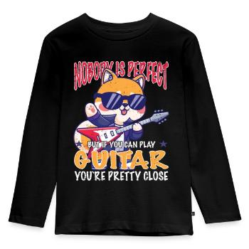 Cat Guitar Guitarist - Nobody is Perfect - Kids' Premium Longsleeve Shirt - black - Front - AI Model Kid Male (0cm)