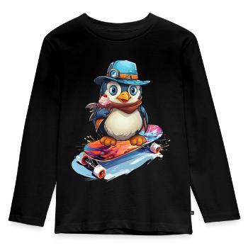 Skateboarder Skatboard Pinguin Skater - Kinder Premium Bio Langarmshirt - Schwarz - Vorne - AI Model Kid Male (0cm)