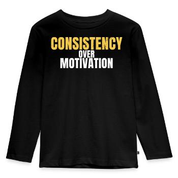 Konstanz über Motivation Motivationsgym - Kinder Premium Bio Langarmshirt - Schwarz - Vorne - AI Model Kid Male (0cm)
