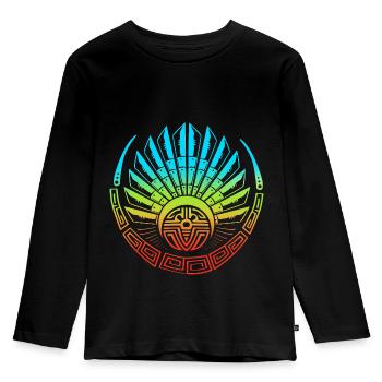 aztec Maya kalender Inka - Kinder Premium Bio Langarmshirt - Schwarz - Vorne - AI Model Kid Male (0cm)