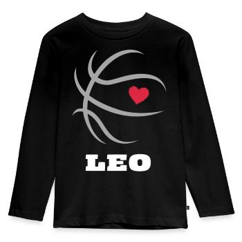 Leo Basketball Jungenname Basketball Shirt - Kinder Premium Bio Langarmshirt - Schwarz - Vorne - AI Model Kid Male (0cm)
