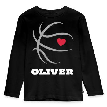 Oliver Basketball Jungenname Basketball Shirt - Kinder Premium Bio Langarmshirt - Schwarz - Vorne - AI Model Kid Male (0cm)