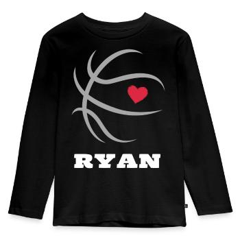 Ryan Basketball Jungenname Basketball Shirt - Kinder Premium Bio Langarmshirt - Schwarz - Vorne - AI Model Kid Male (0cm)