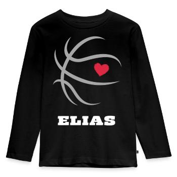 Elias Basketball Jungenname Basketball Shirt - Kinder Premium Bio Langarmshirt - Schwarz - Vorne - AI Model Kid Male (0cm)