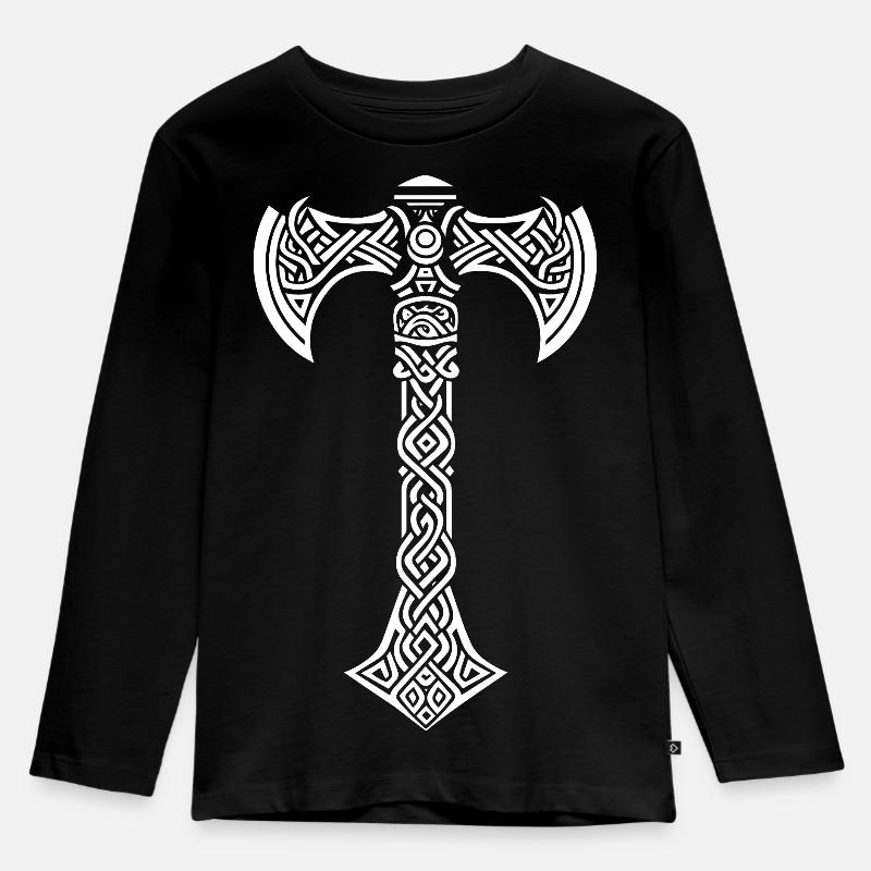 Mjöllnir Wikingersymbol - Kinder Premium Bio Langarmshirt - Schwarz