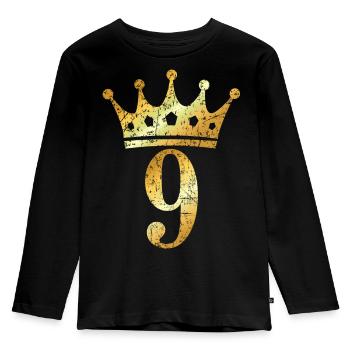 Couronne numéro 9 (jaune doré vintage) 9ème anniversaire - T-shirt manches longues Premium Enfant - noir - Devant - AI Model Kid Male (0cm)