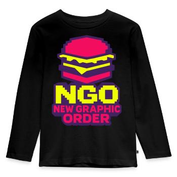 8bit NGO Burger - Kinder Premium Bio Langarmshirt - Schwarz - Vorne - AI Model Kid Male (0cm)