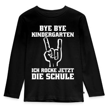 Bye Bye Kindergarten ich rocke jetzt die Schule - Kinder Premium Bio Langarmshirt - Schwarz - Vorne - AI Model Kid Male (0cm)