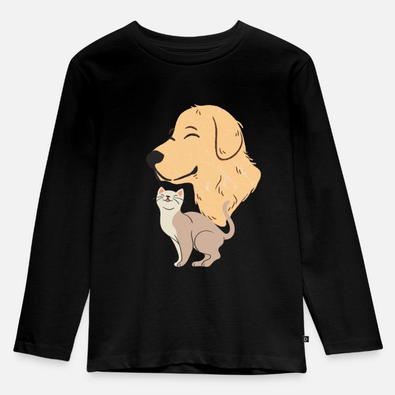 hund und katze - Kinder Premium Bio Langarmshirt - Schwarz