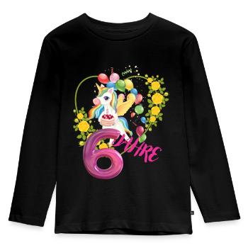 Sechster Geburtstag - Kinder Premium Bio Langarmshirt - Schwarz - Vorne - AI Model Kid Male (0cm)