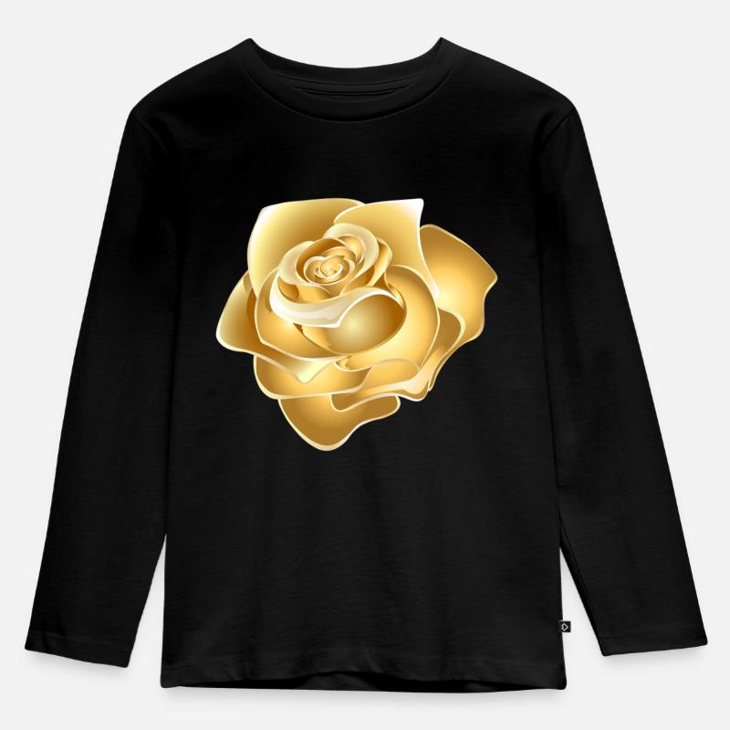 Goldene Rose - Kinder Premium Bio Langarmshirt - Schwarz