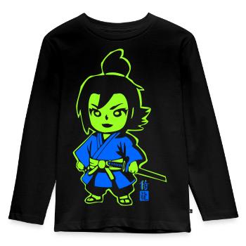 Neon Ninja-Chibi im Kimono - Kinder Premium Bio Langarmshirt - Schwarz - Vorne - AI Model Kid Male (0cm)