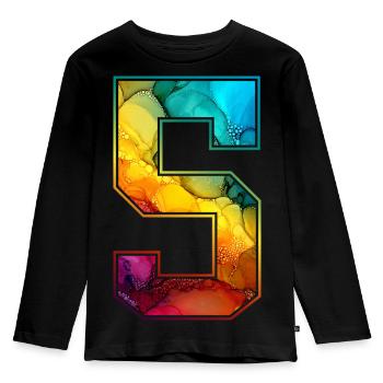 NO. 5 NUMBER 5 COLLEGE 5TH BIRTHDAY - Kids' Premium Longsleeve Shirt - black - Front - AI Model Kid Male (0cm)