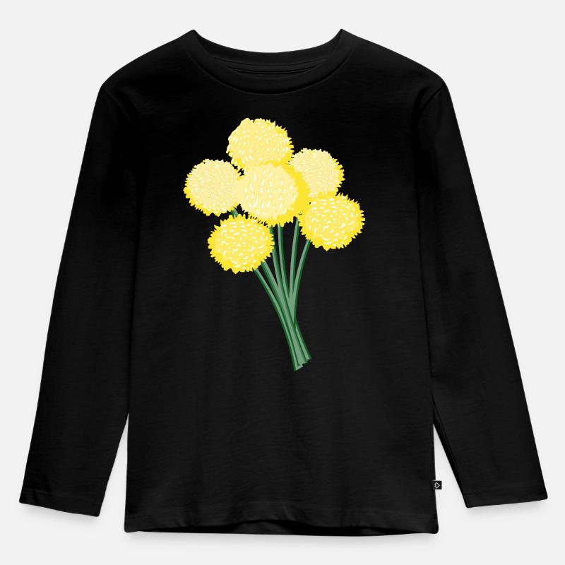 Gelbe Kugelblüten – Löwenzahn - Kinder Premium Bio Langarmshirt - Schwarz