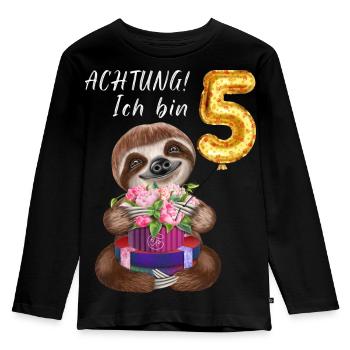 Achtung Ich bin Fünf Lustiges Faultier Geburtstag - Kinder Premium Bio Langarmshirt - Schwarz - Vorne - AI Model Kid Male (0cm)