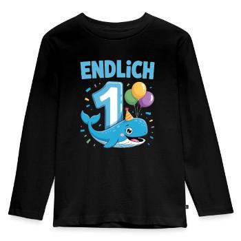 Mein 1 Geburtstag  - Kinder Premium Bio Langarmshirt - Schwarz - Vorne - AI Model Kid Male (0cm)