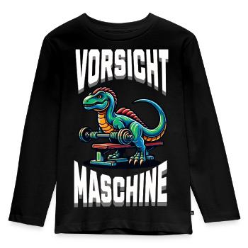 Gym Shirt – Vorsicht Maschine - Kinder Premium Bio Langarmshirt - Schwarz - Vorne - AI Model Kid Male (0cm)