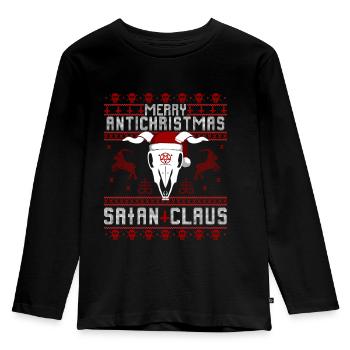 Merry Antichristmas - Satan Claus Ugly Sweater - Kinder Premium Bio Langarmshirt - Schwarz - Vorne - AI Model Kid Male (0cm)