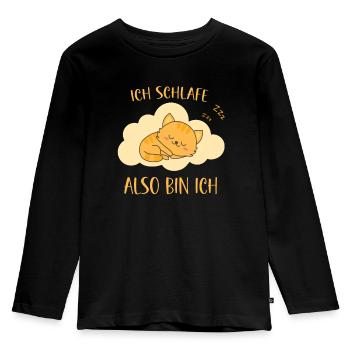 Ich schlafe also bin ich - Katzen Spruch schlafen - Kinder Premium Bio Langarmshirt - Schwarz - Vorne - AI Model Kid Male (0cm)