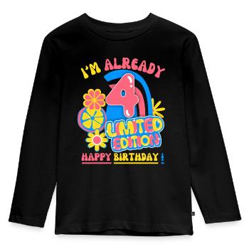Anniversaire enfant-enfants 4 ans, anniversaire des enfants - T-shirt manches longues Premium Enfant - noir - Devant - AI Model Kid Male (0cm)