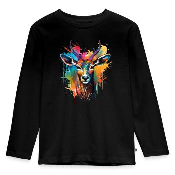 Buntes Impala Farbkleckse Farbspritzer - Kinder Premium Bio Langarmshirt - Schwarz - Vorne - AI Model Kid Male (0cm)