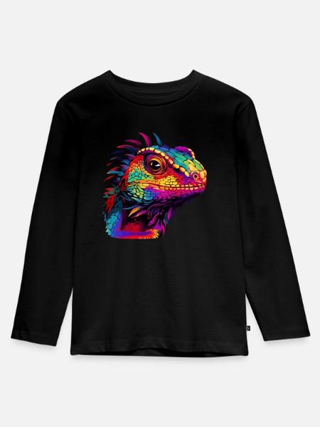 Bunte Eidechse Farbkleckse Farbspritzer - Kinder Premium Bio Langarmshirt - Schwarz