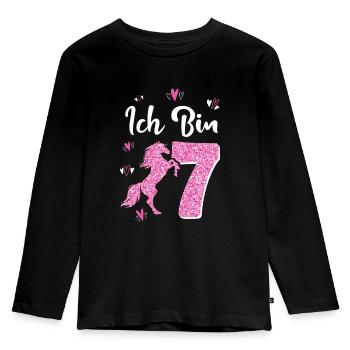 Geburtstag Mädchen 7 Jahre Pferd Prinzessin - Kinder Premium Bio Langarmshirt - Schwarz - Vorne - AI Model Kid Male (0cm)